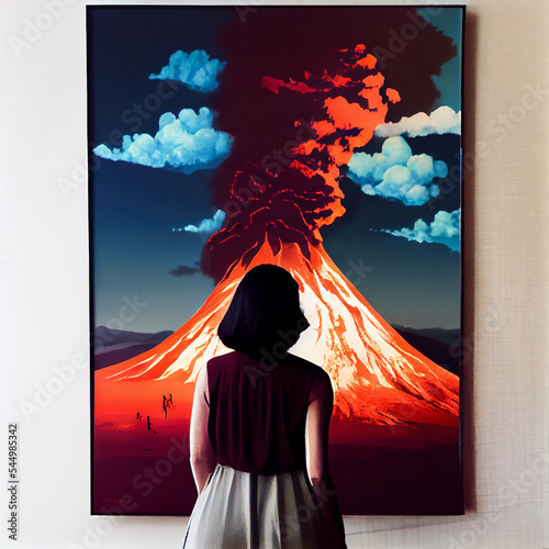 A woman looking at a volcano