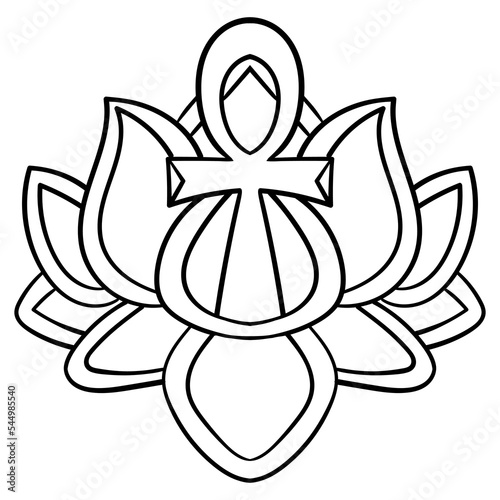  Egyptian ankh and Lotus flower vector symbol.eps