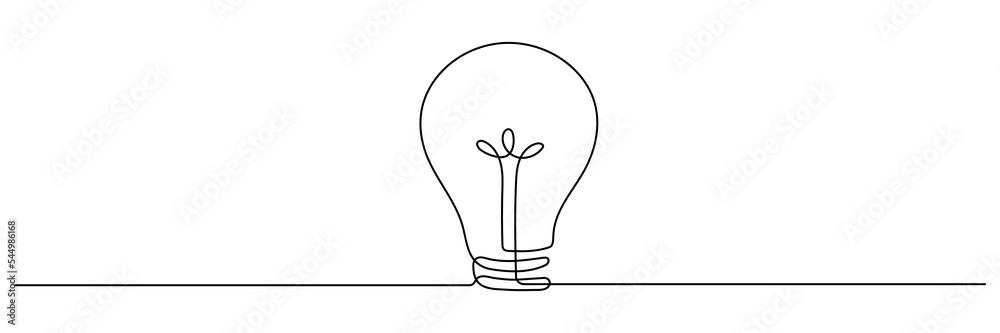 Light bulb one continuous line drawing. Electric lamp. Brainstorm linear symbol. Vector isolated on white. Light bulb one continuous line drawing. Electric lamp. Brainstorm linear symbol. Vector isolated on white.