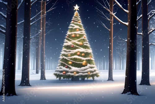 Christmas tree with snow illustration concept art