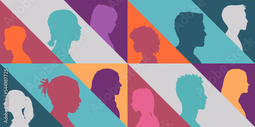 Group of multiethnic and multicultural people. Racial equality concept. Human profile silhouette.