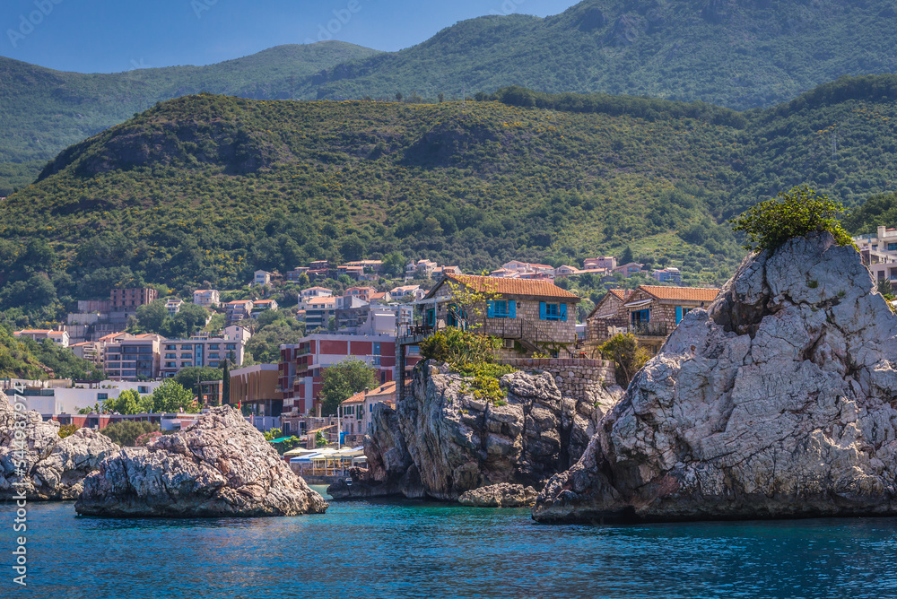 Rocks in Przno village in Budva area on the Adriatic coast, Montenegro