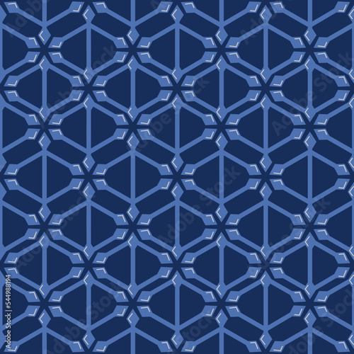 Geometric poly pattern, trendy repeat pattern tile on blue background