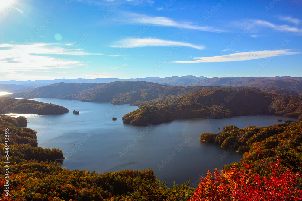 view of Lake Jocassee and mountains