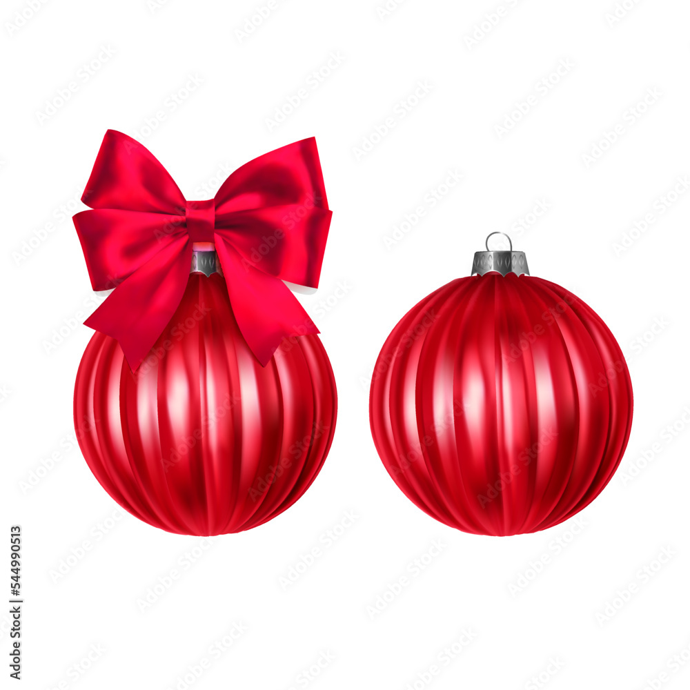 Red Christmas ball with ribbon and a bow, isolated on White background. Vector illustration. Red Christmas ball with ribbon and a bow, isolated on White background. Vector illustration.
