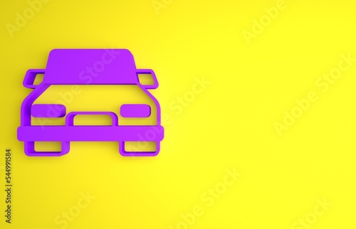 Purple Car icon isolated on yellow background. Minimalism concept. 3D render illustration