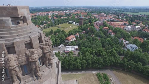 Aerial view of the monument to the Battle of the Nations is one of the main attractions of Leipzig. City of Leipzig with the Monument to the Battle of the Nations in Saxony, Germany. photo