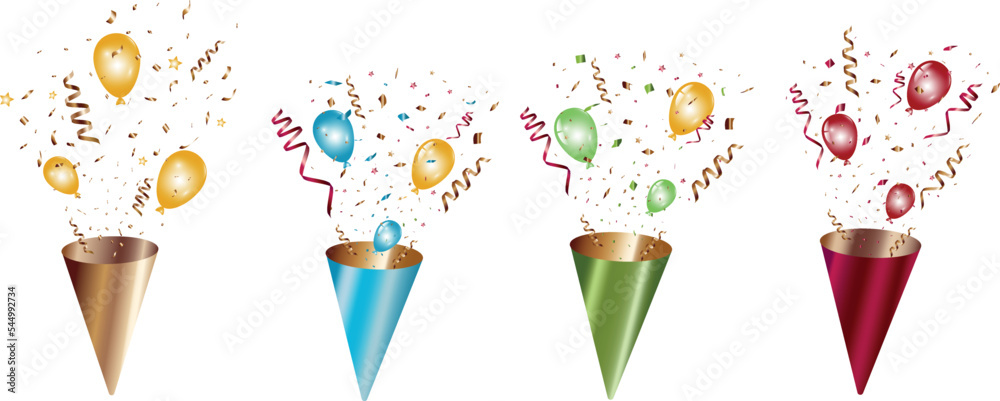 cute party popper confetti set illustration . confetti isolated, explosion, firecracker, celebration. Vector drawing. cute party popper confetti set illustration . confetti isolated, explosion, firecracker, celebration. Vector drawing.