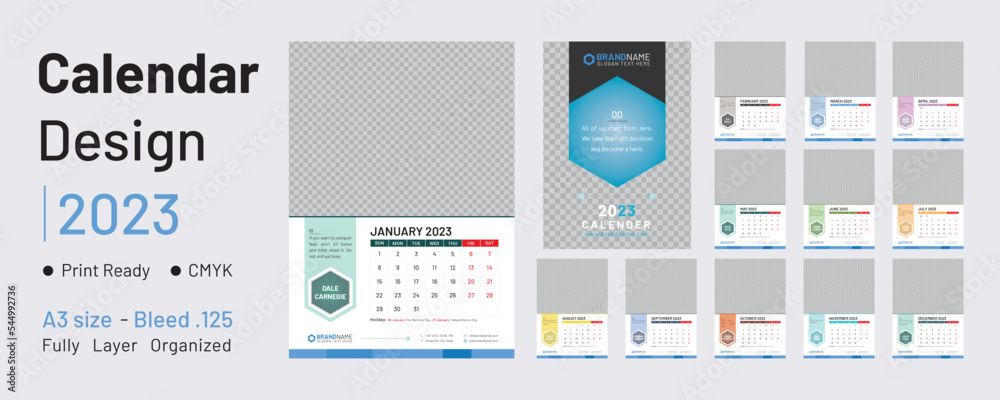 Wall Calendar Design 2023. Motivational, creative, unique, simple ...