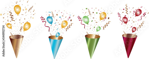  cute party popper confetti set illustration . confetti isolated, explosion, firecracker, celebration. Vector drawing. 