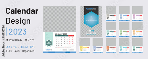 Wall Calendar Design 2023. Motivational, creative, unique, simple & modern design. Multiple pages A3 calendar with 13 unique pages.
New trendy Horizontal calendar design template. 12 month calendar. 