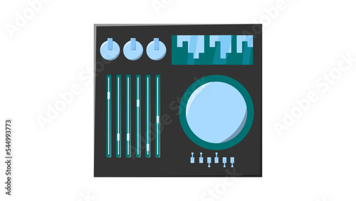 ld retro vintage green audio music equipment vinyl dj board with sliders and cranks and buttons from the 70s, 80s, 90s. Vector illustration
