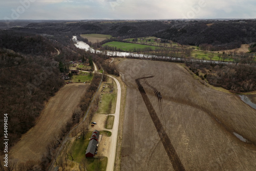 Fields With Single Track, Road, River and Bluff Spring