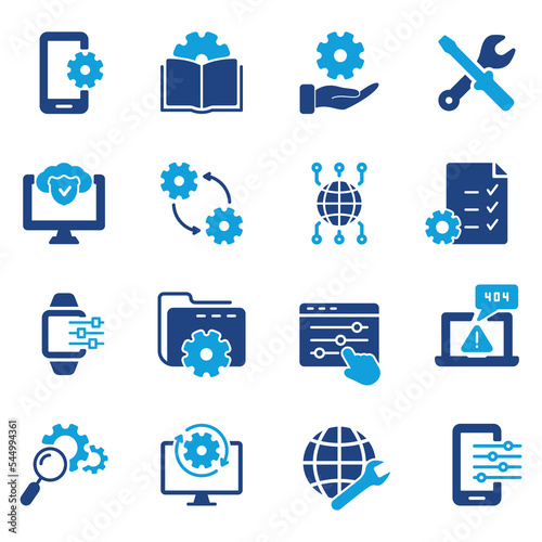 Settings, Tech Support and Options Color Silhouette Icon. Gear, Screwdriver and Wrench Icons. Setup, Repair and Settings Icon Set. Isolated Vector illustration