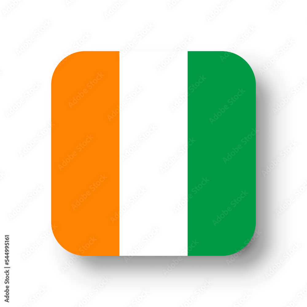 Cote d Ivoire flag - flat vector square with rounded corners and dropped shadow. Cote d Ivoire flag - flat vector square with rounded corners and dropped shadow.