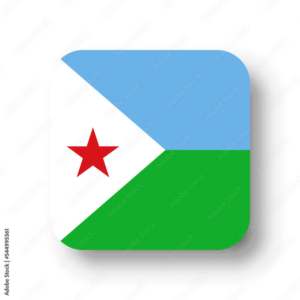 Djibouti flag - flat vector square with rounded corners and dropped shadow. Djibouti flag - flat vector square with rounded corners and dropped shadow.