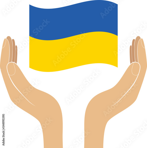 Child hands holding ukraine flag vector Support for Ukraine. Embrace icon, arms hugging in colors of Ukraine , War in Ukraine,