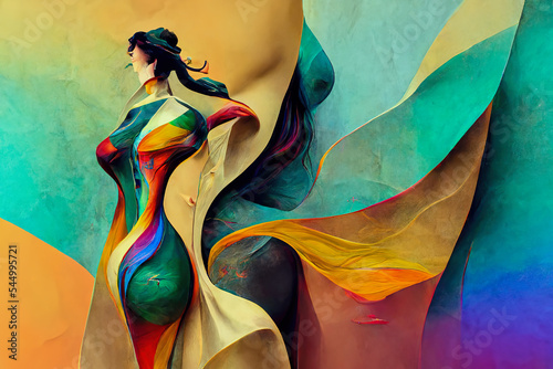  Woman Full body modern abstract with vivid spectrum colors generative ai 