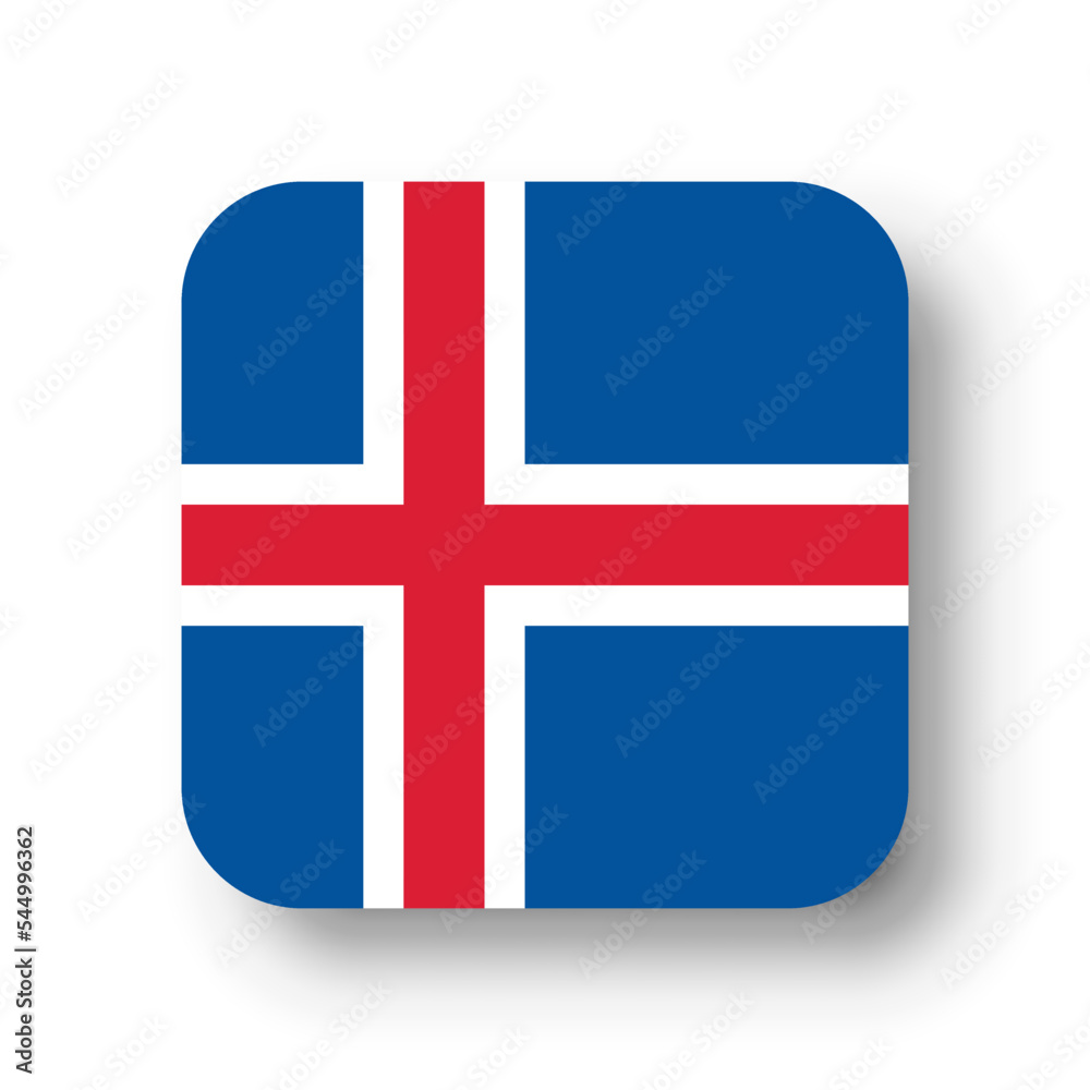 Obraz premium Iceland flag - flat vector square with rounded corners and dropped shadow.