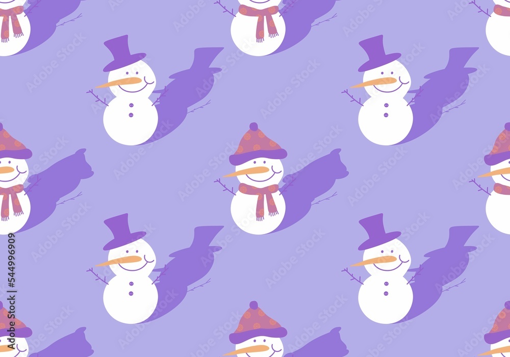 Winter seamless snowman and snowflakes pattern for Christmas wrapping paper and kids notebooks