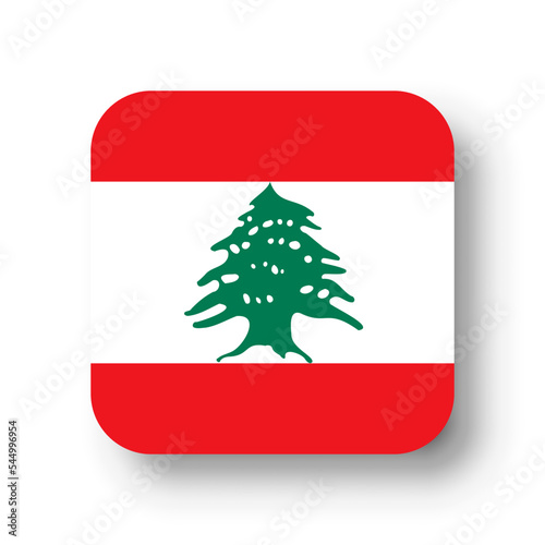 Lebanon flag - flat vector square with rounded corners and dropped shadow.