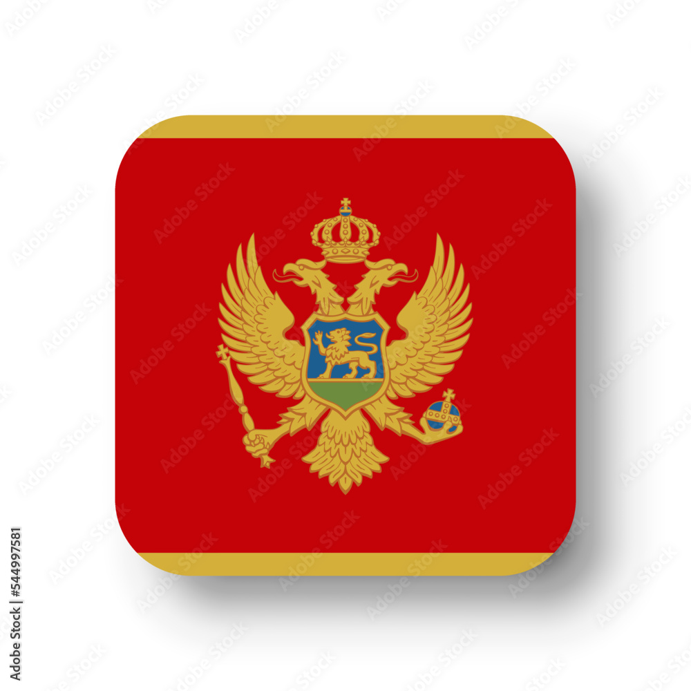 Montenegro flag - flat vector square with rounded corners and dropped shadow. Montenegro flag - flat vector square with rounded corners and dropped shadow.