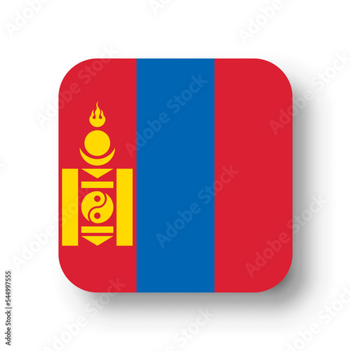 Free Download Mongolia flag - flat vector square with rounded corners and dropped shadow. - GFXLoad