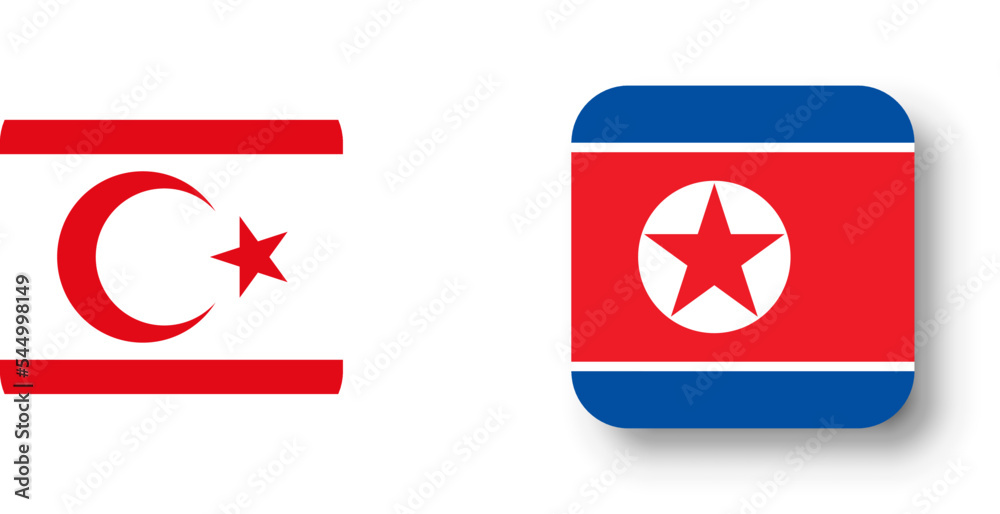 North Korea flag - flat vector square with rounded corners and dropped shadow.