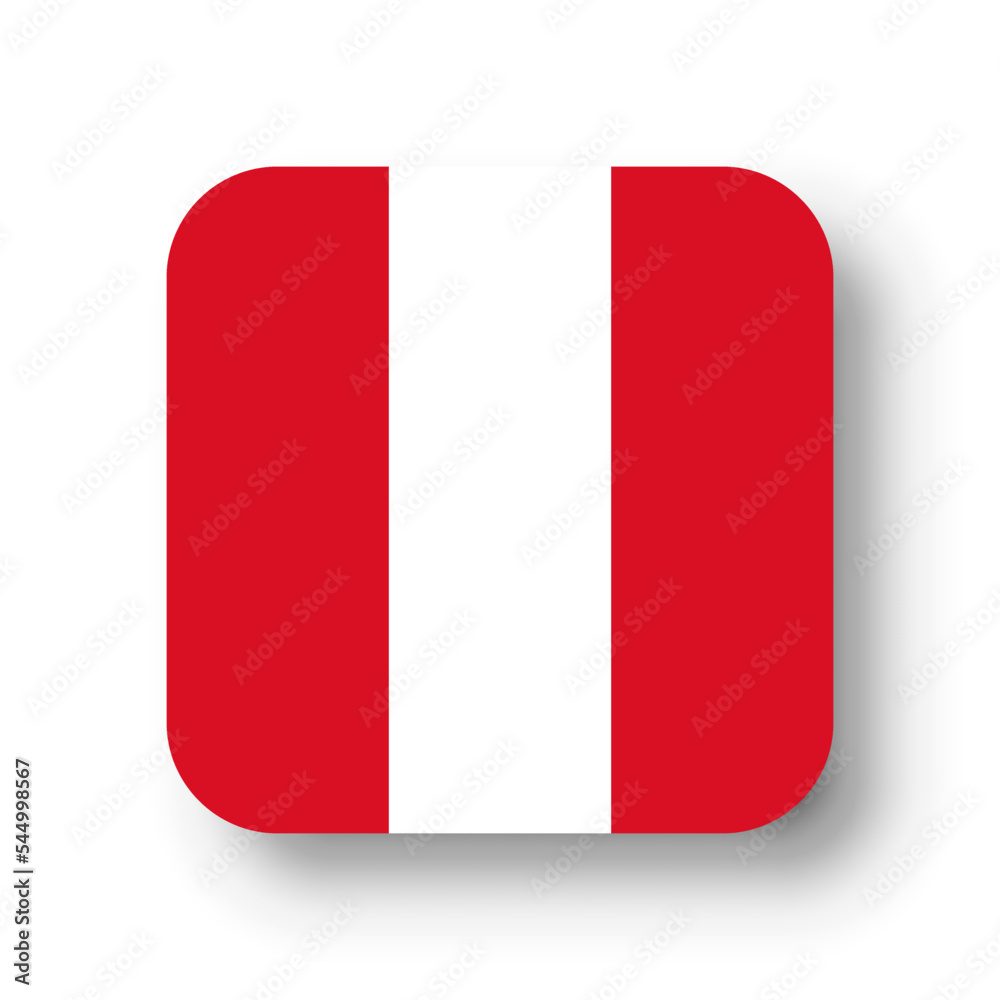 Peru flag - flat vector square with rounded corners and dropped shadow.
