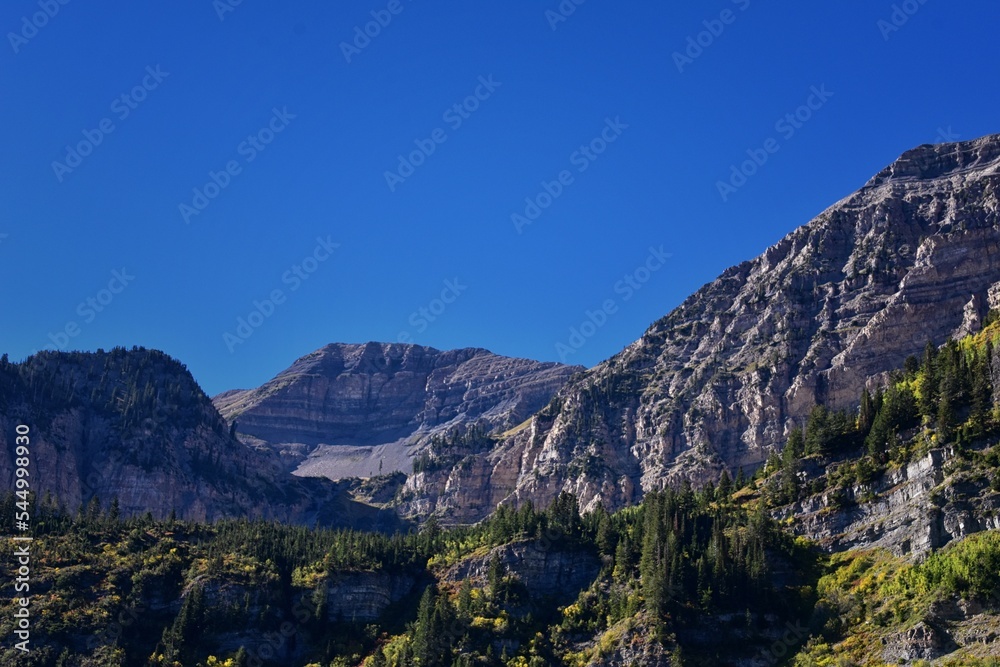 Timpanogos Peak back views hiking Bear Canyon Trail Wasatch Range, Utah. United States. 