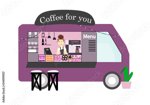 coffe cafe autobus vector illustration. Food truck service