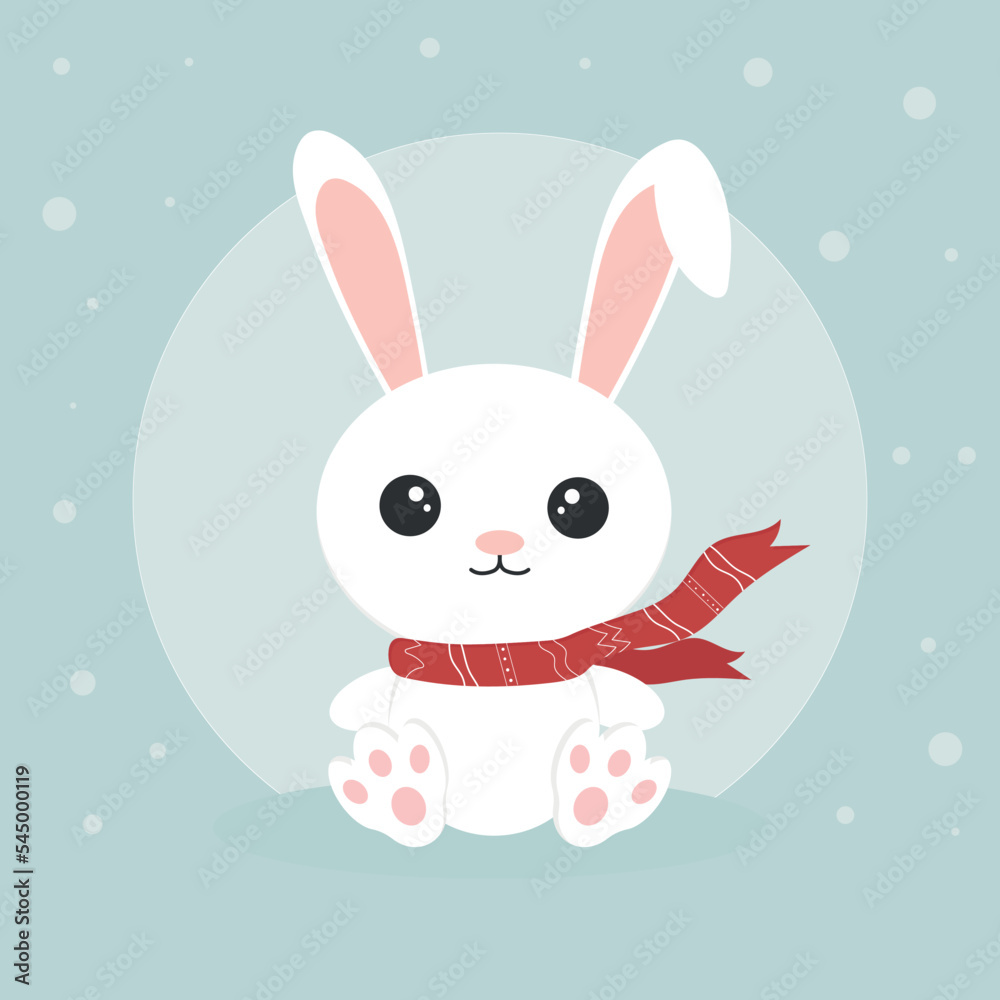 New Year's rabbit in a scarf. Cute holiday bunny. Vector illustration New Year's rabbit in a scarf. Cute holiday bunny. Vector illustration