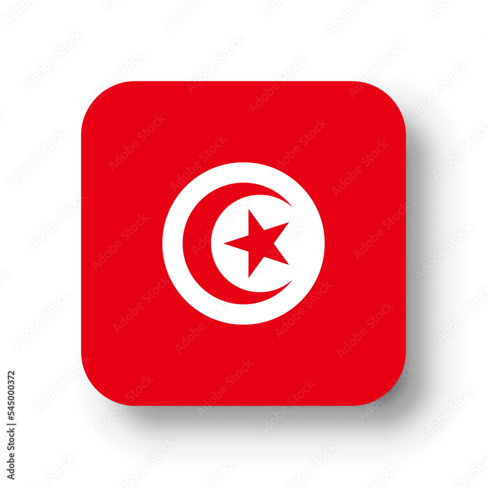 Tunisia flag - flat vector square with rounded corners and dropped shadow.