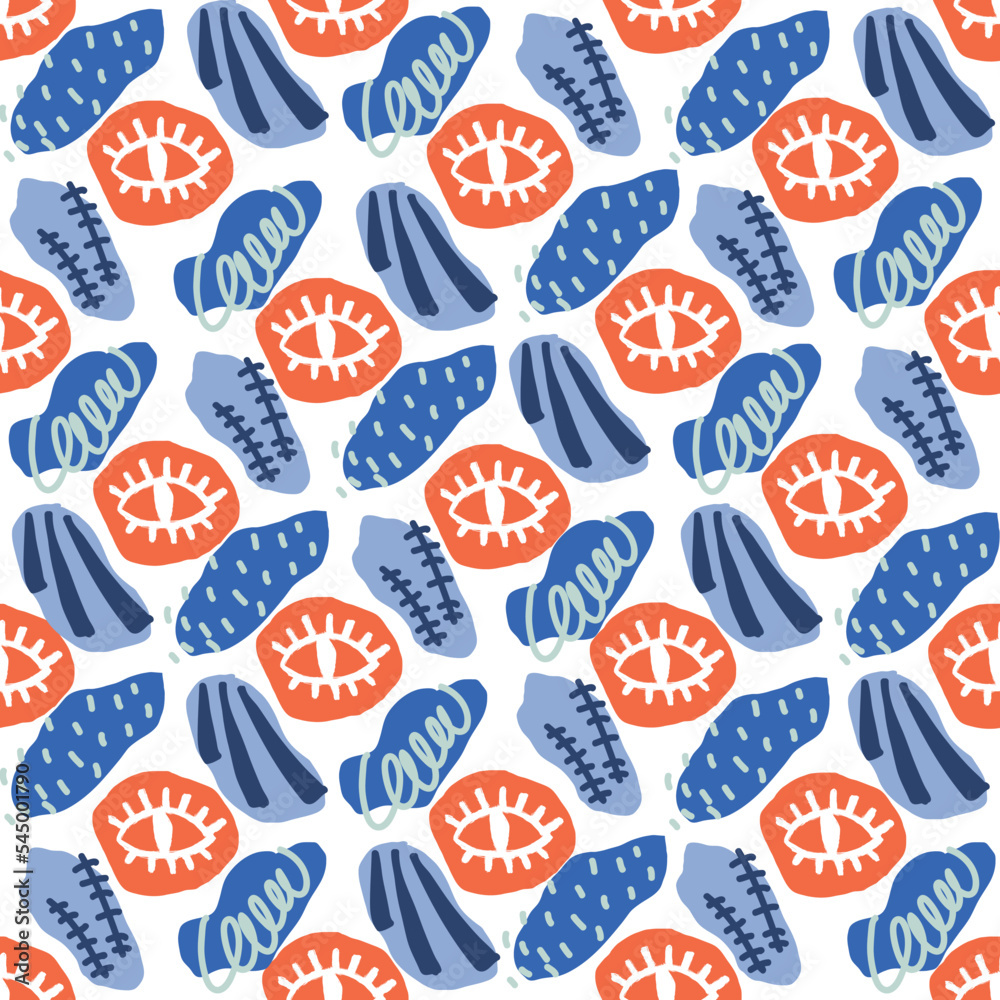 Abstract seamless pattern in trendy style with geometric elements, textures. Vector background.