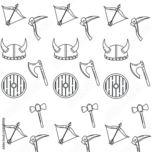 Seamless pattern background with medieval weapons icon Vector