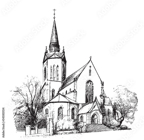Church old vintage hand drawn sketch.Vector illustration.