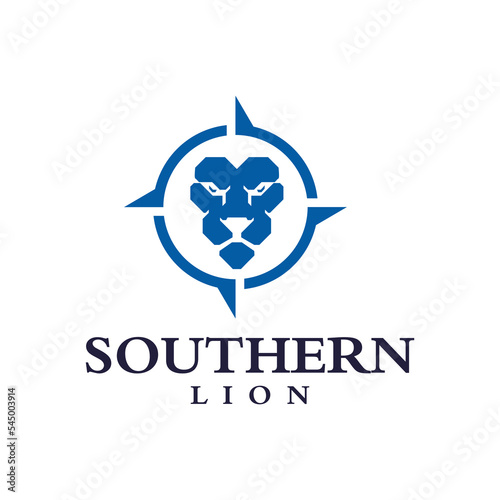 face lion with compas abstract logo design
