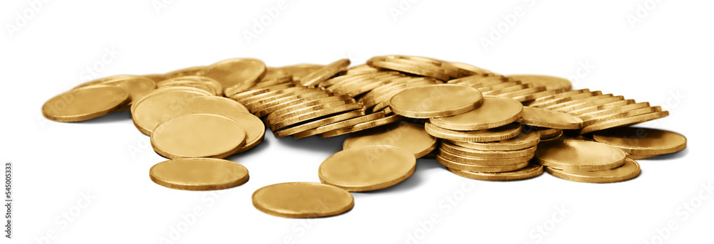 Golden coins on a white background Golden coins on a white background