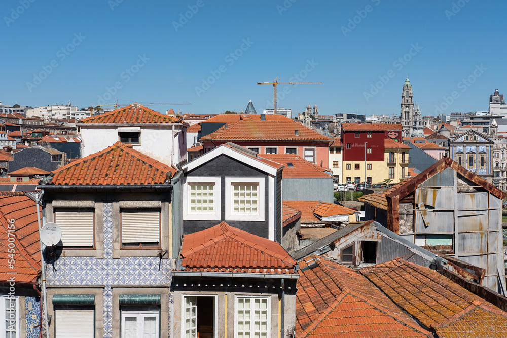 Famous viewpoint Terreiro da Se situated near the cathedral and displaying ample views of surrounding buildings with iconic terracotta rooftops and azulejos walls in Porto, Portugal