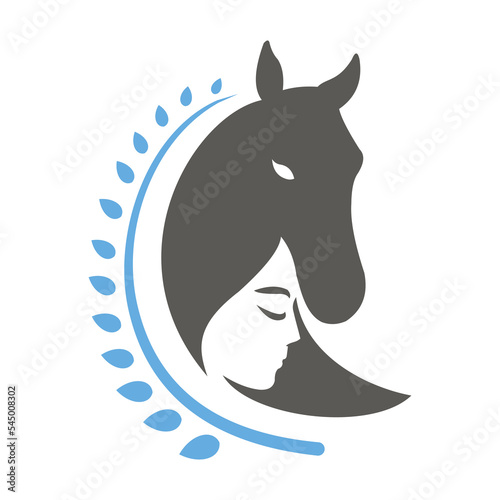 Simple logo silhouette of a horse keeping woman vector design
