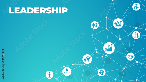 Leadership vector illustration. Banner with icons related to corporate company management
