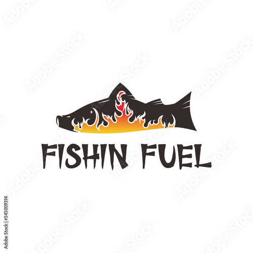 fish barbeque in fire in negative space with logo design