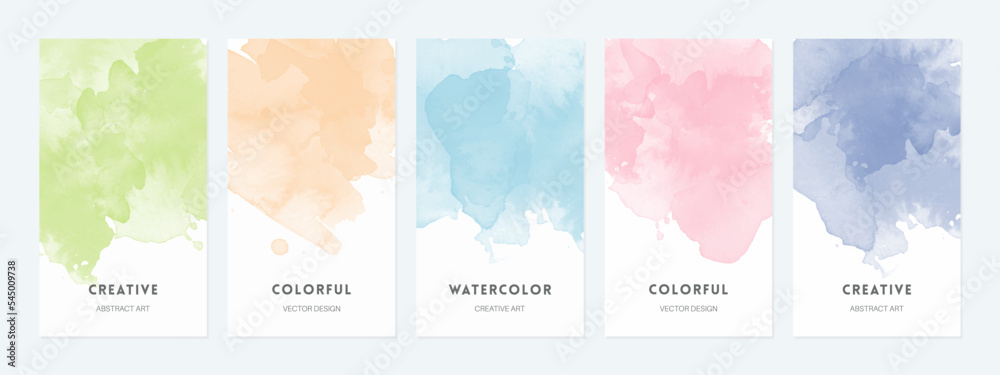 Abstract backgrounds with colorful watercolor spots for cover design, social media, creative content.