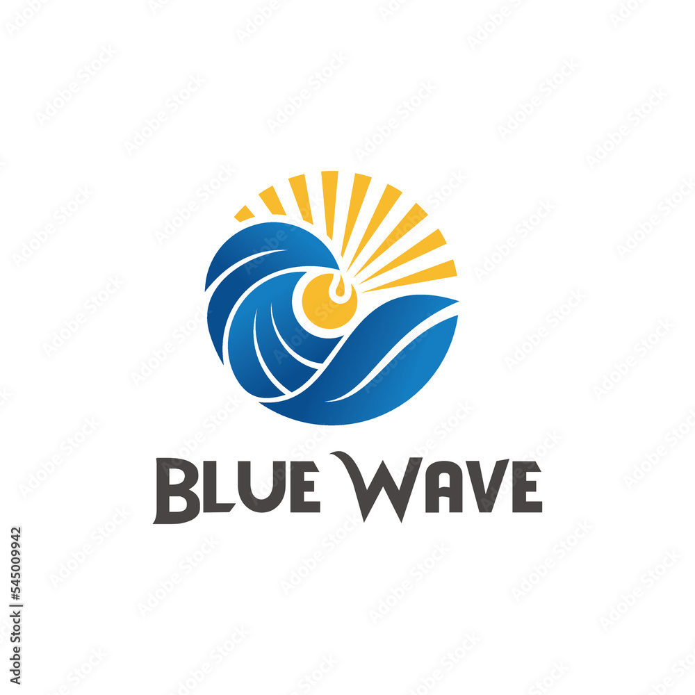 blue wave with sun logo design