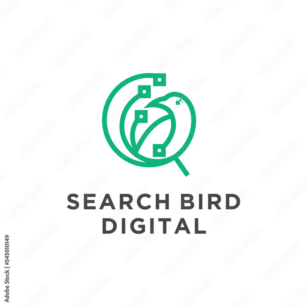 digital search bird line art style logo design