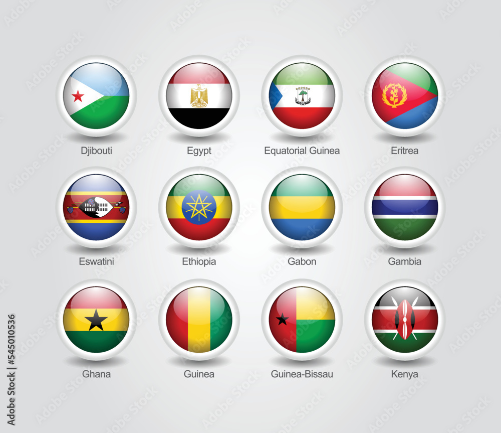 3D glossy and round design flag icons for African countries. Vector illustration. 3D glossy and round design flag icons for African countries. Vector illustration.