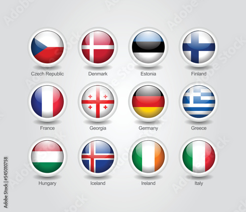 3D glossy and round design flag icons for Europe countries. Vector illustration. Free Download 3D glossy and round design flag icons for Europe countries. Vector illustration. - GFXLoad