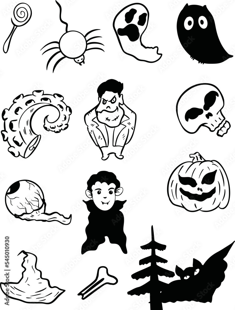 Naklejka premium Hand drawn doodle hqppy Halloween icons set