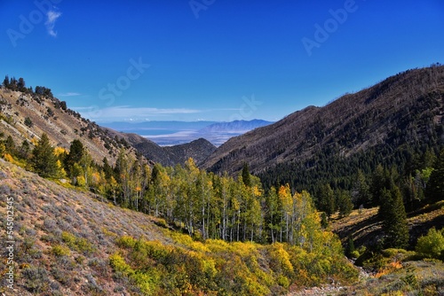 Deseret Peak views hiking by Oquirrh Mountain Range Rocky Mountains  Utah. United States. 