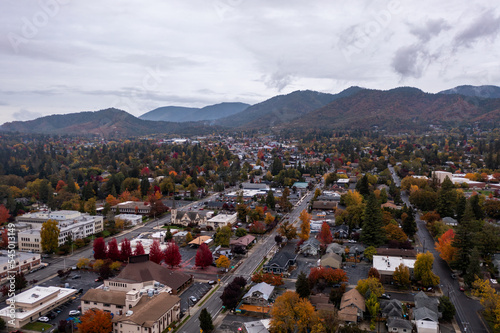 Downtown Grants Pass, Oregon in autumn. 